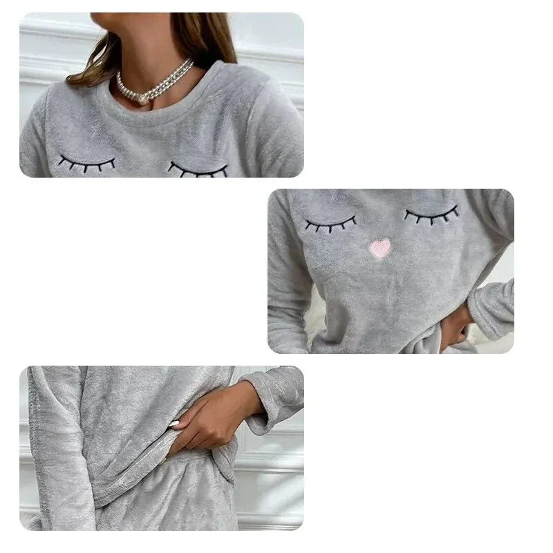Dames winter pyjamaset van zacht fluweel; dikke, warme kleding voor comfortabele nachten en relaxmomenten thuis.