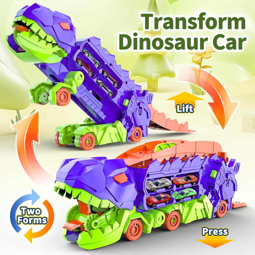 "Dino Stad Transporteur racebaan, kleurrijke vrachtwagen met transformeerbare onderdelen voor kinderplezier en creativiteit"
