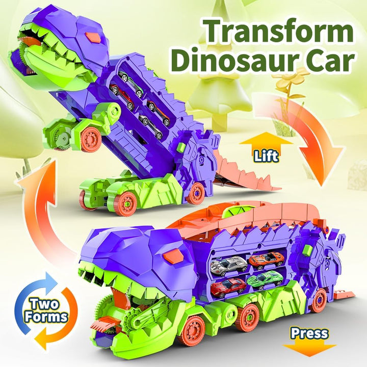 "Dino Stad Transporteur racebaan, kleurrijke vrachtwagen met transformeerbare onderdelen voor kinderplezier en creativiteit"