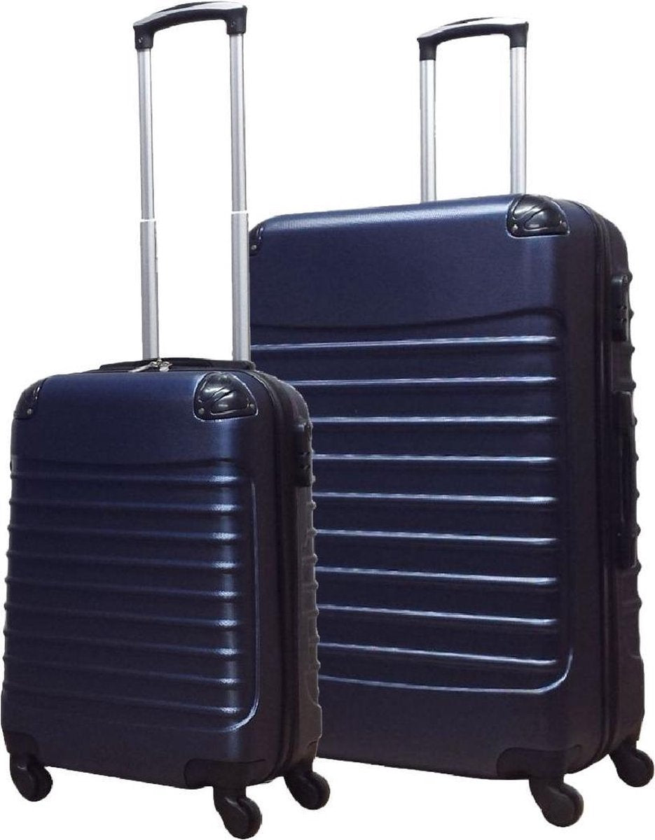 2-delige donkerblauwe hardcase trolley kofferset, ideaal voor zowel zakelijk reizen als vakantie bagage.