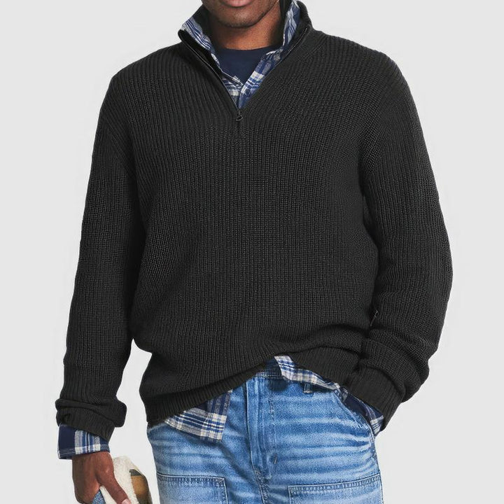Donkerblauwe wollen herentrui met luxe wolmix, warm en stijlvol voor winter, geschikt voor casual en formele gelegenheden.
