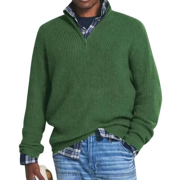 Donkerblauwe wollen herentrui met luxe wolmix, warm en stijlvol voor winter, geschikt voor casual en formele gelegenheden.
