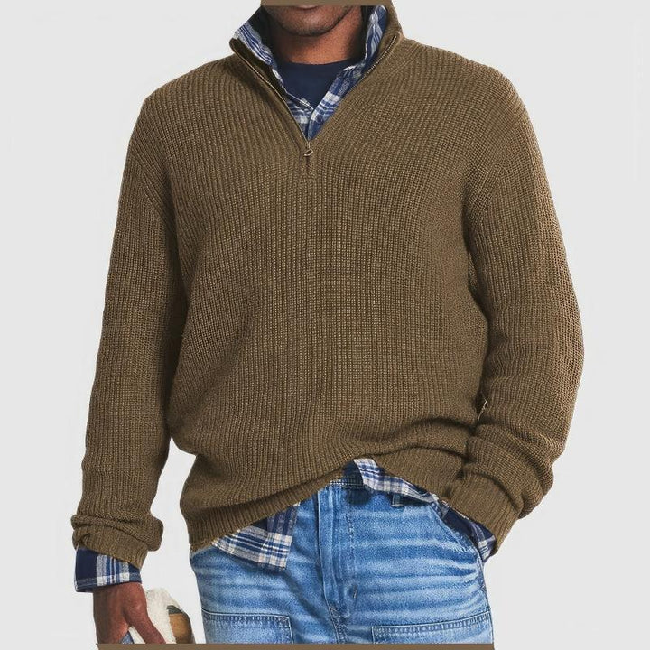 Donkerblauwe wollen herentrui met luxe wolmix, warm en stijlvol voor winter, geschikt voor casual en formele gelegenheden.