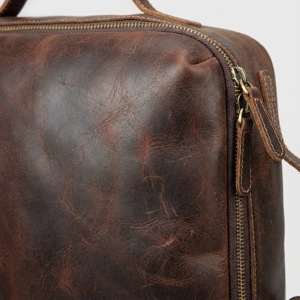Lockfield heren laptoptas van donkerbruin Crazy Horse leer. Duurzame en veilige rugzak, geschikt voor 15 inch laptop.