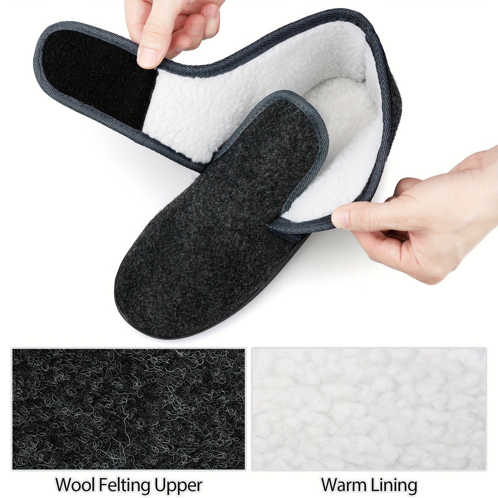 Comfortabele heren pantoffels, donkergrijs, met ondersteunende zool voor thuisgebruik.