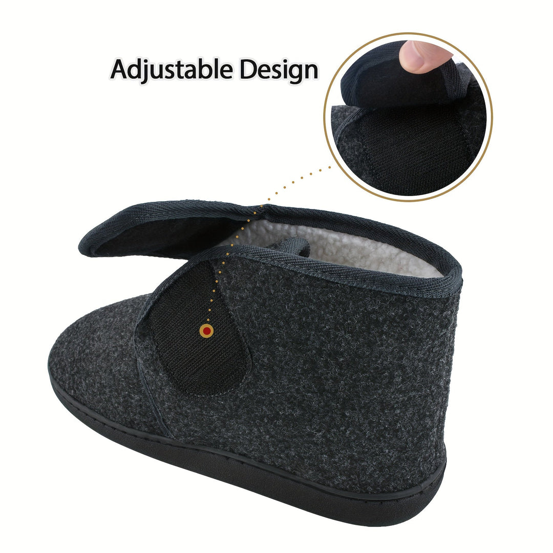 Verstelbare donkergrijze heren pantoffels met klittenband, ideaal als comfortschoenen.