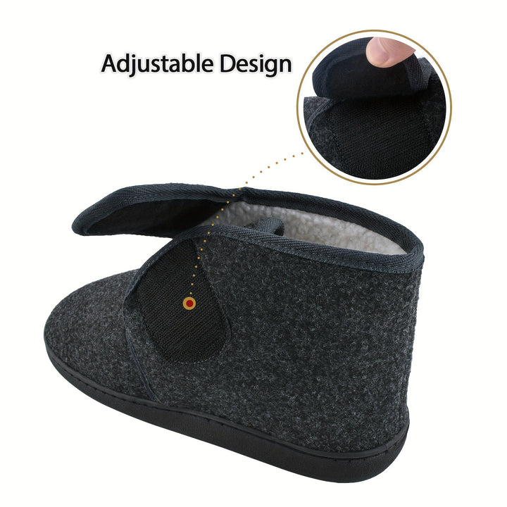 Verstelbare donkergrijze heren pantoffels met klittenband, ideaal als comfortschoenen.