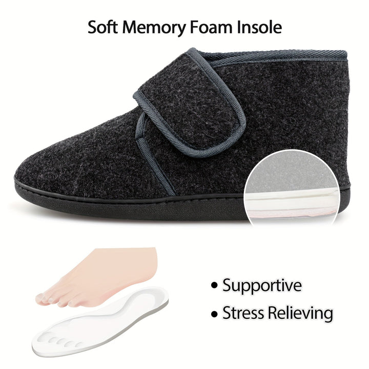 Ondersteunende heren pantoffels, donkergrijs, met stevige zool voor maximaal comfort binnenshuis.