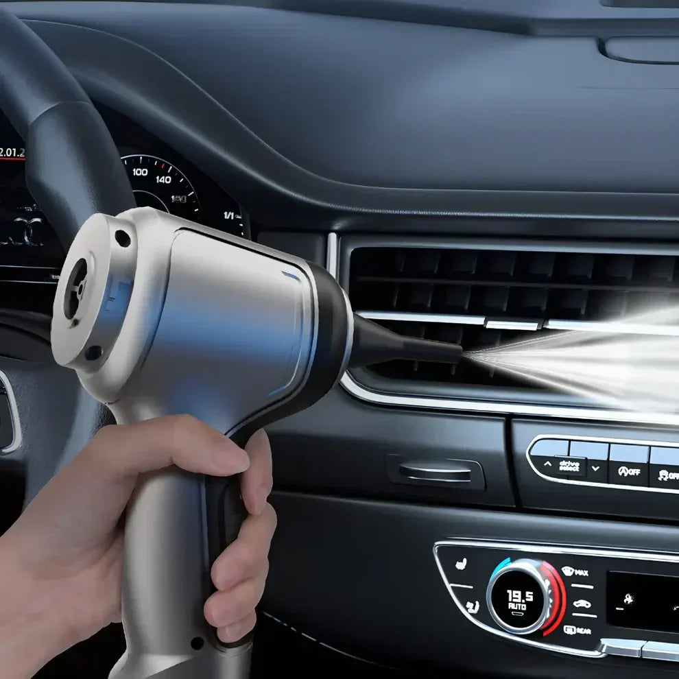 De draadloze 2-in-1 stofzuiger en bladblazer laadt snel op, klaar voor gebruik in auto & huis.