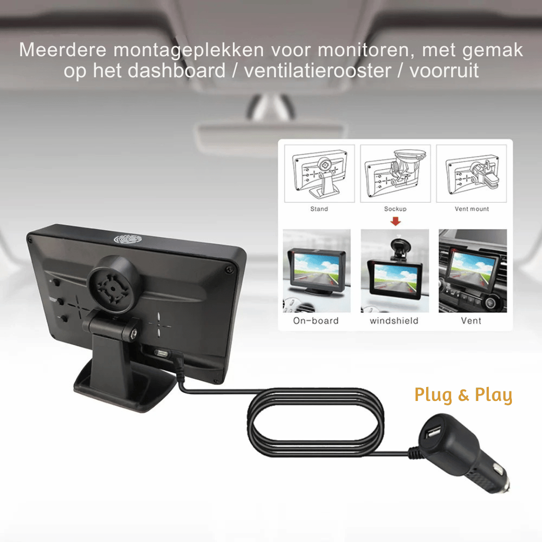 HD autocamera met nachtzicht en zonne-energie, draadloze parkeerhulp voor nauwkeurig achteruitrijden en rijveiligheid.