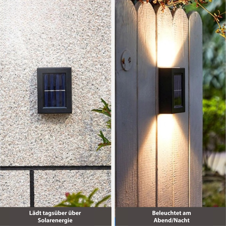 Moderne solar LED tuinlamp voor buiten, waterdichte wandverlichting ideaal voor decoratie en veiligheid.
