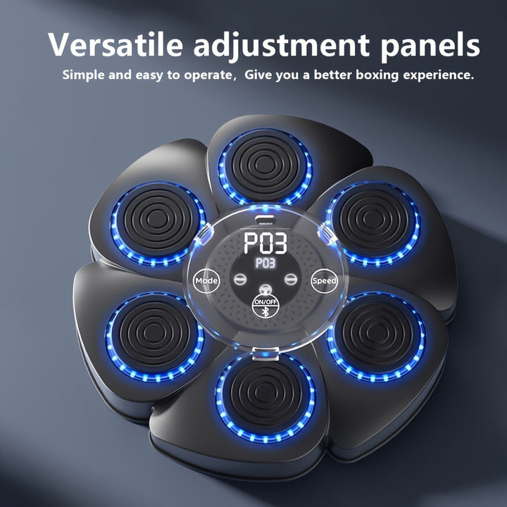 Interactieve boksmachine Smart PunchBox met draadloze muziekfunctie en USB-oplaadmogelijkheid, compact en stijlvol design voor dynamische training.