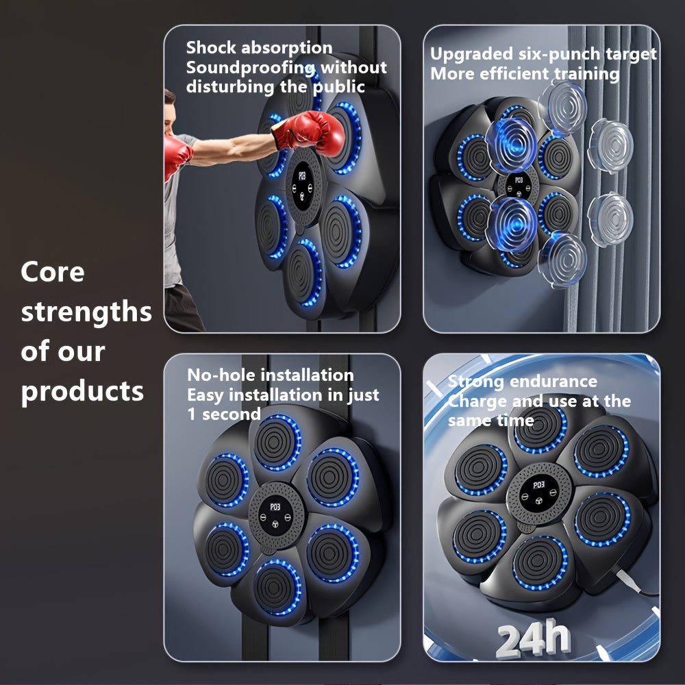 Interactieve boksmachine Smart PunchBox met draadloze muziekfunctie en USB-oplaadmogelijkheid, compact en stijlvol design voor dynamische training.