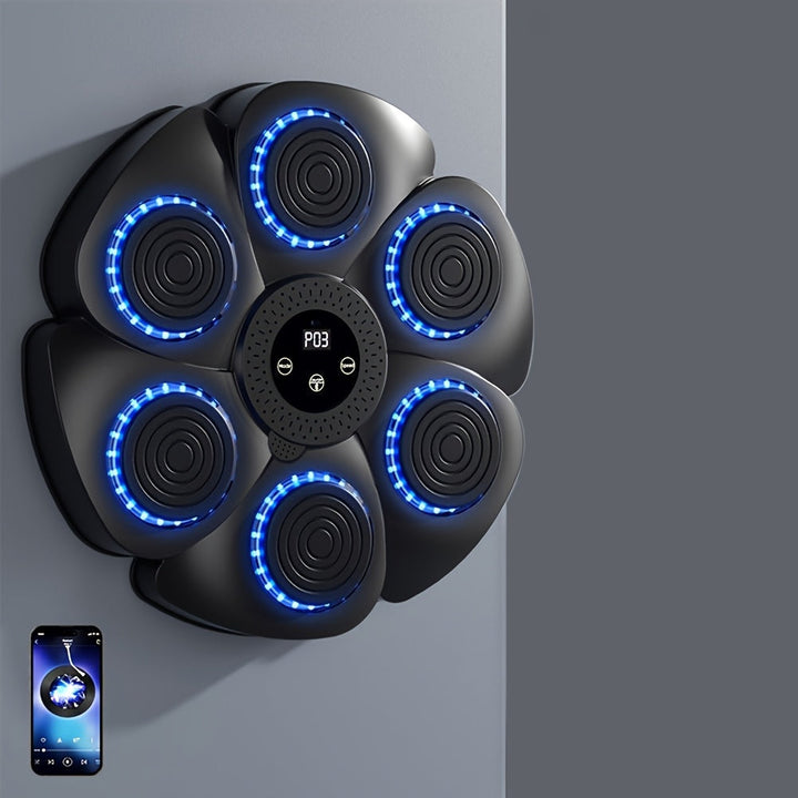 Interactieve boksmachine Smart PunchBox met draadloze muziekfunctie en USB-oplaadmogelijkheid, compact en stijlvol design voor dynamische training.