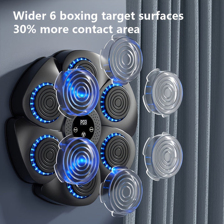 Interactieve boksmachine Smart PunchBox met draadloze muziekfunctie en USB-oplaadmogelijkheid, compact en stijlvol design voor dynamische training.