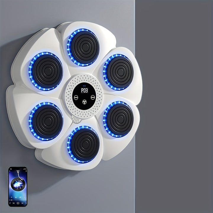 Interactieve boksmachine Smart PunchBox met draadloze muziekfunctie en USB-oplaadmogelijkheid, compact en stijlvol design voor dynamische training.