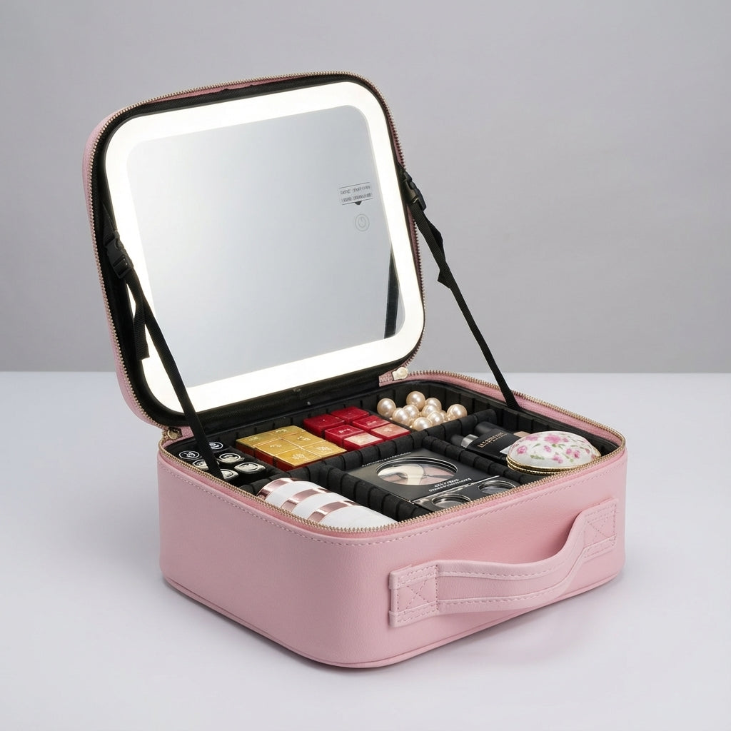 Brightique reisvriendelijk make-up station met dimbare LED spiegel, perfect voor je make-up.