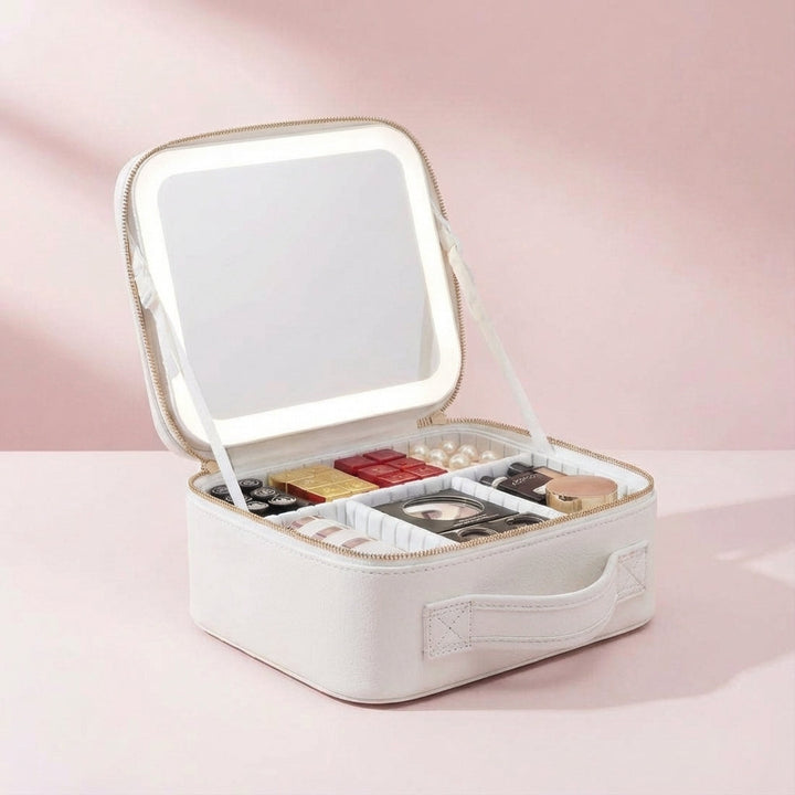 Professioneel make-up station met dimbare LED spiegel en diverse compartimenten voor al je beautybenodigdheden.