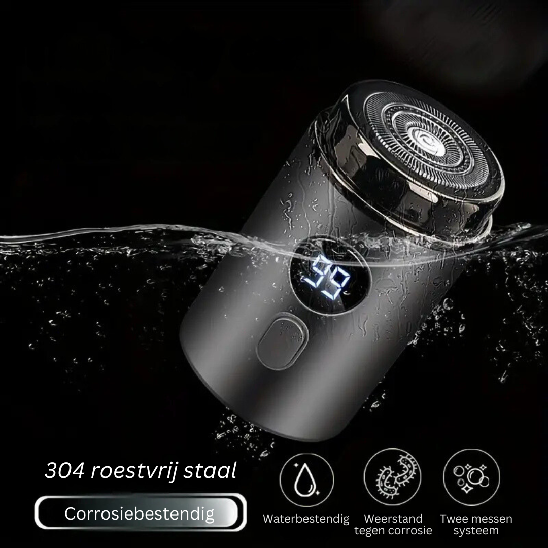 Draagbaar SwiftShave elektrisch scheerapparaat voor mannen, ideaal voor glad scheren onderweg, USB oplaadbaar.