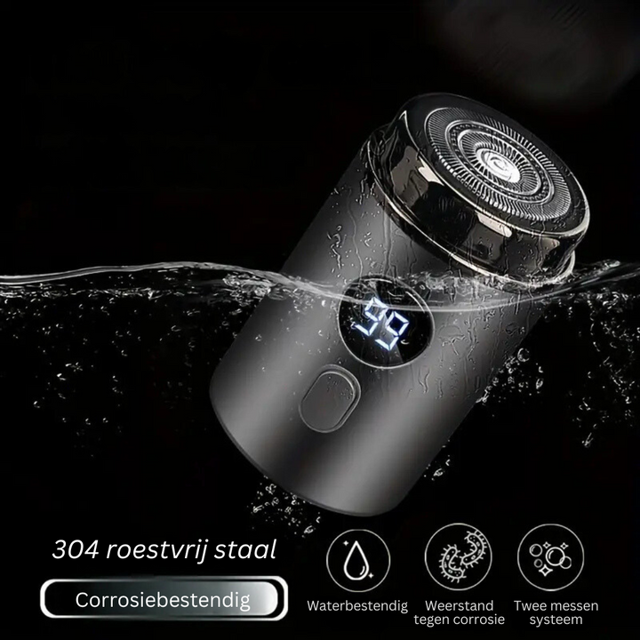 Draagbaar SwiftShave elektrisch scheerapparaat voor mannen, ideaal voor glad scheren onderweg, USB oplaadbaar.