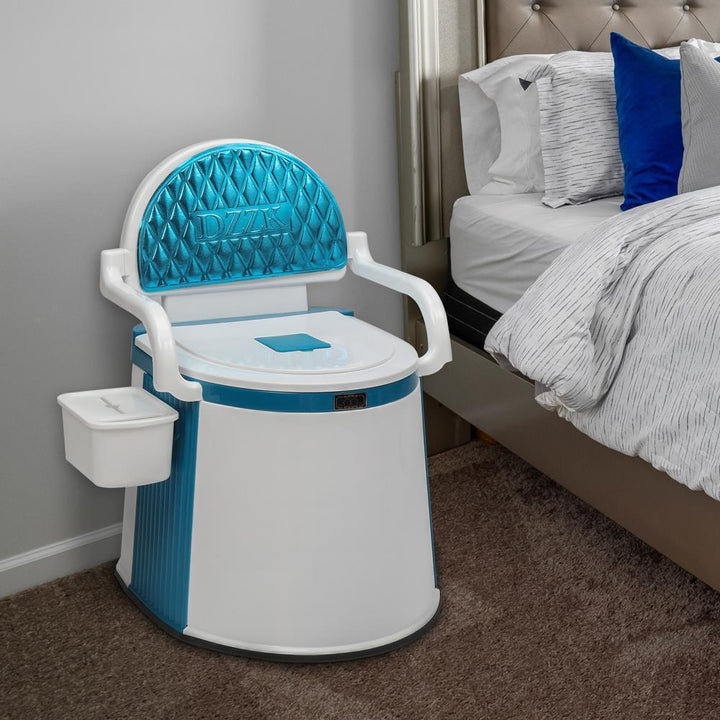 Hygiënisch 19L draagbaar noodtoilet. Gemakkelijk te verplaatsen en te reinigen, ideaal voor binnen- en buitengebruik.