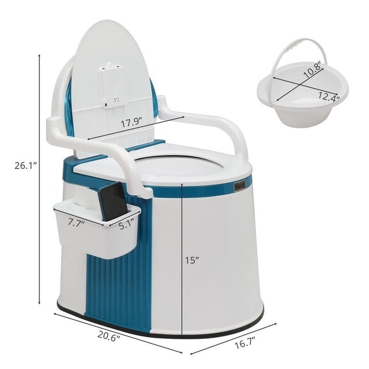 Stevige 19L commode/toilet voor volwassenen, ideaal als noodtoilet of buitentoilet. Duurzaam en makkelijk te legen.