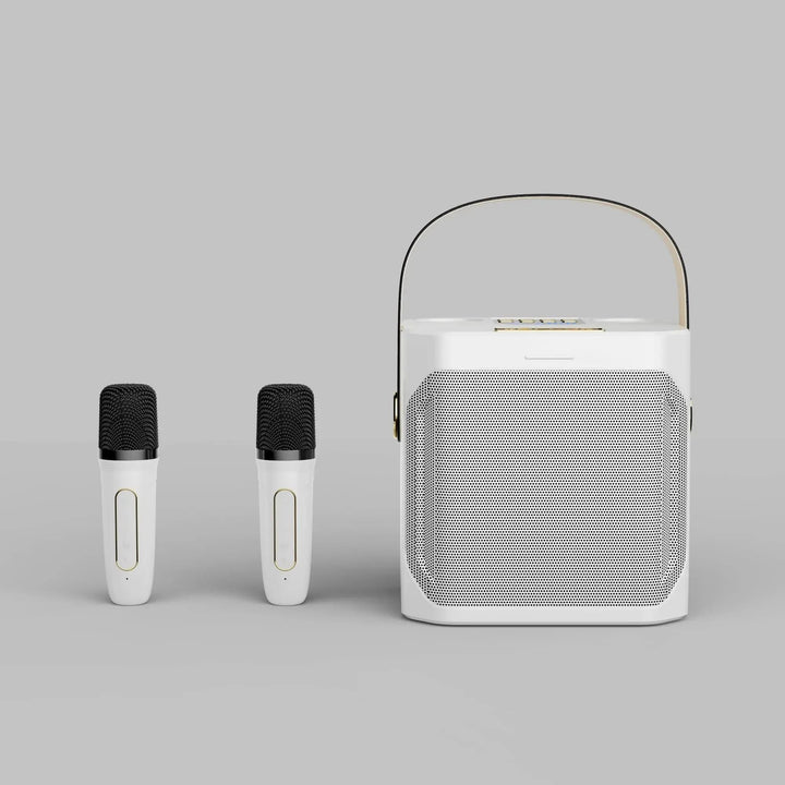 Compacte draagbare karaoke boombox met handvat, ideaal voor feestjes onderweg en buiten.
