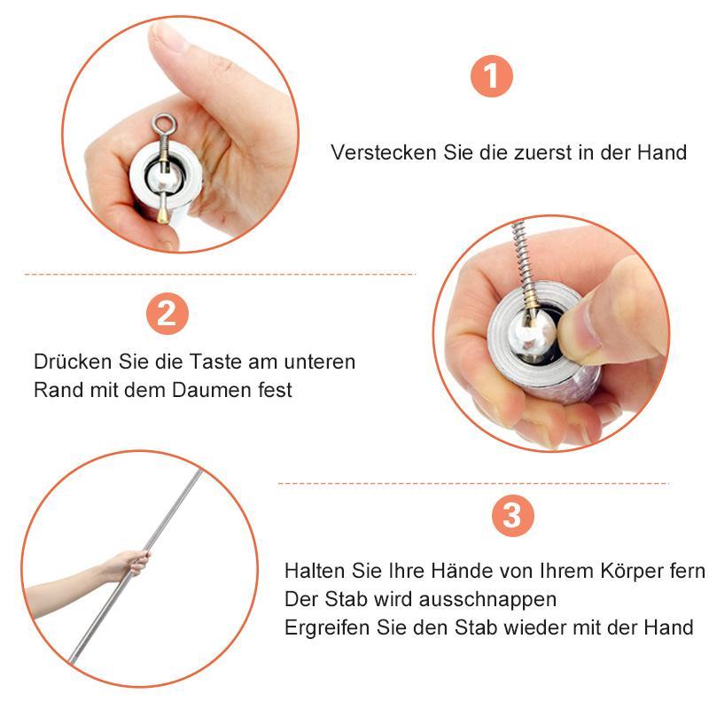 Gebruik van de metalen stok voor vechtsport training of demonstratie van een goocheltrick.