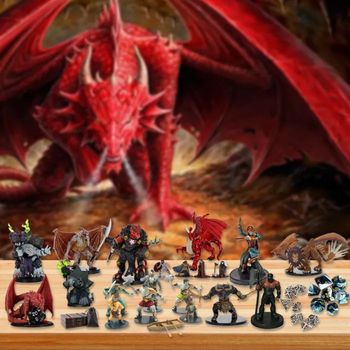Decoratieve Dungeons & Dragons adventskalender voor feestdagen, vol met D&D ornamenten.