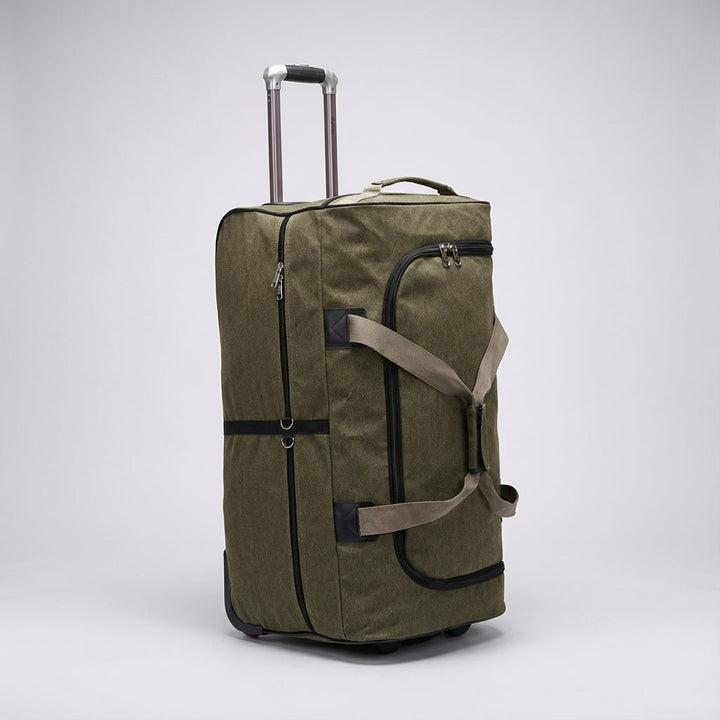 Robuuste trolley reistas met stevige wielen, perfect voor moeiteloos vervoer van al je bagage.