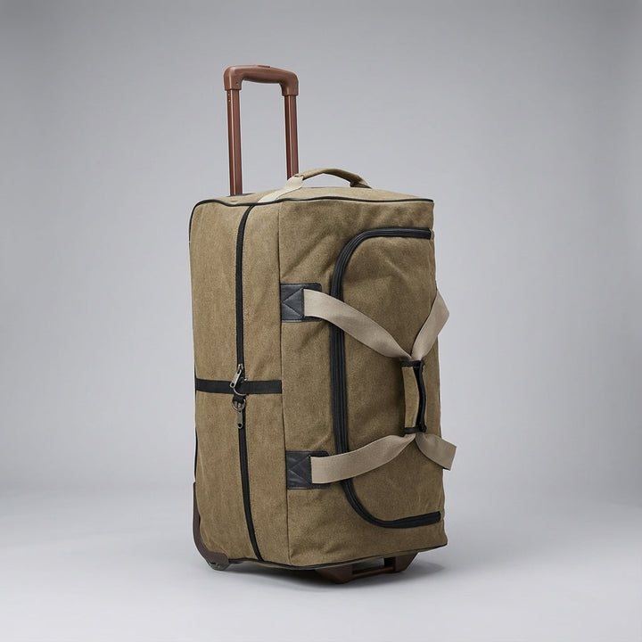 Overzicht van de ruime, heavy-duty reistas met wielen, perfect voor al je reisbehoeften en vakantieavonturen.
