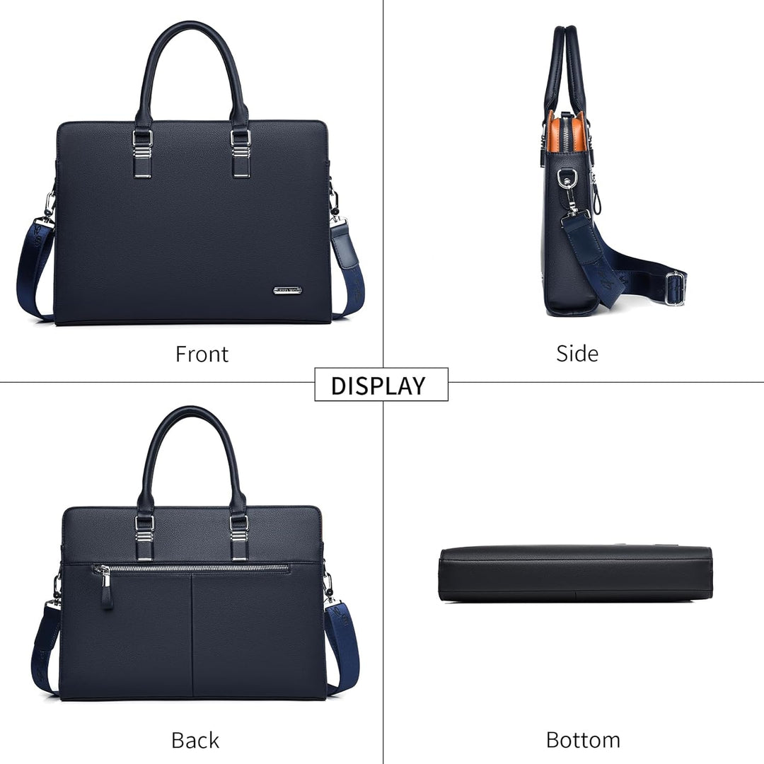 Leren zakelijke schoudertas voor dames, met apart laptopvak en extra opbergruimte.