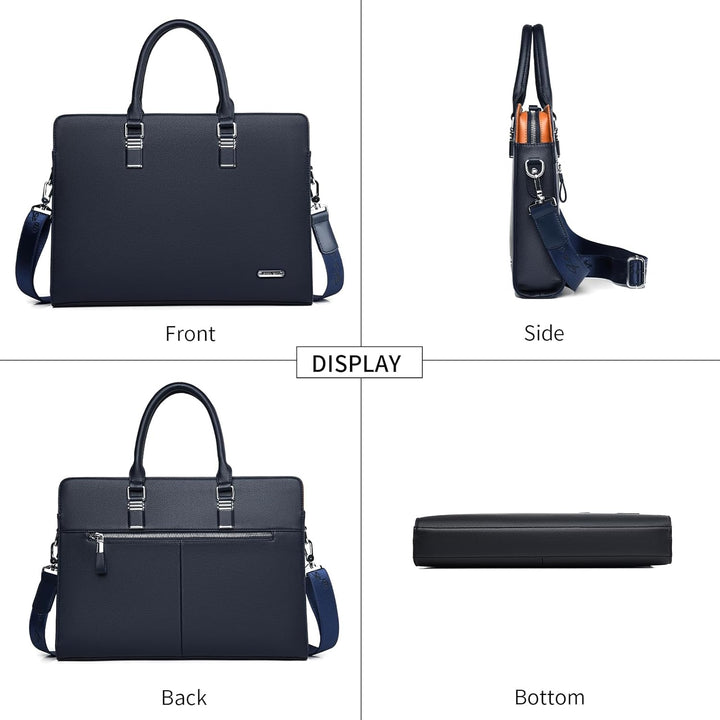 Leren zakelijke schoudertas voor dames, met apart laptopvak en extra opbergruimte.