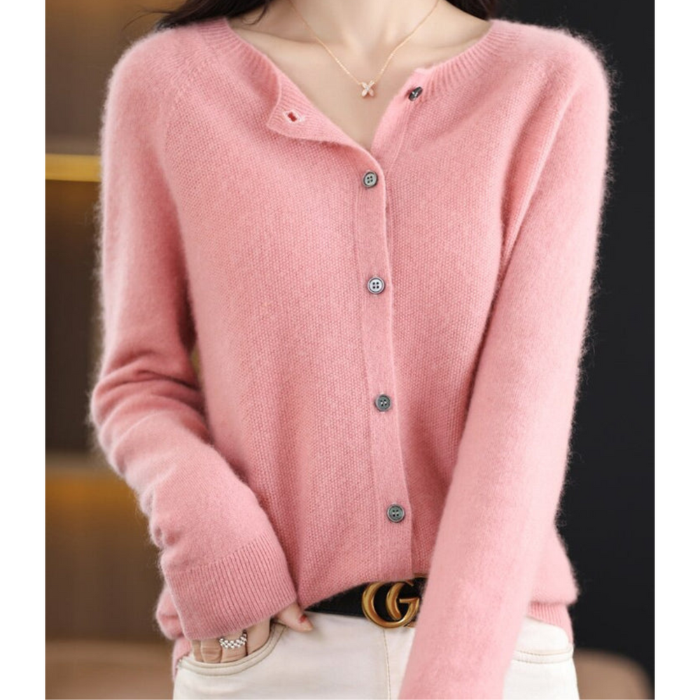 Comfortabel gebreid cardigan voor dames, met o-hals en modieuze knoopsluiting.