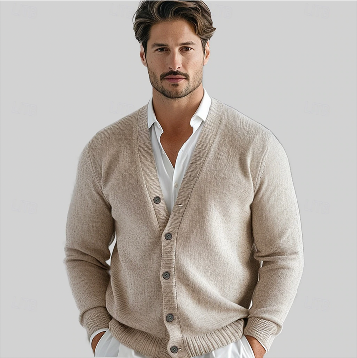 "Elegant heren wollen vest met V-hals en knoopsluiting, tijdloze look in klassieke stijl. Geschikt voor casual of formele gel