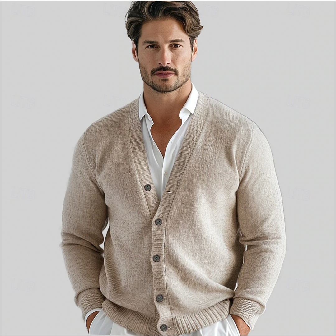 "Elegant heren wollen vest met V-hals en knoopsluiting, tijdloze look in klassieke stijl. Geschikt voor casual of formele gel