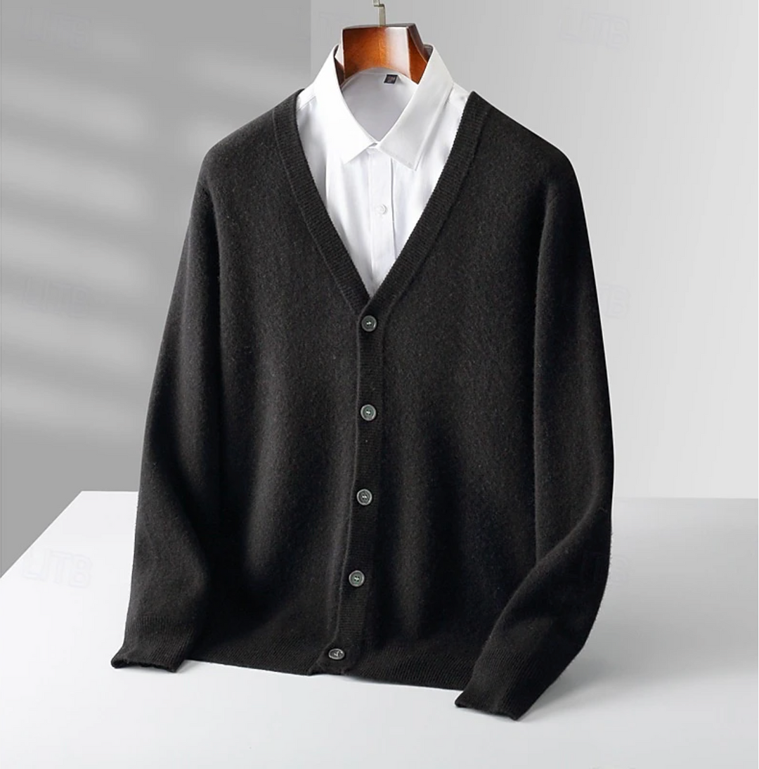"Elegant heren wollen vest met V-hals en knoopsluiting, tijdloze look in klassieke stijl. Geschikt voor casual of formele gel