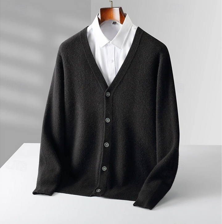 "Elegant heren wollen vest met V-hals en knoopsluiting, tijdloze look in klassieke stijl. Geschikt voor casual of formele gel