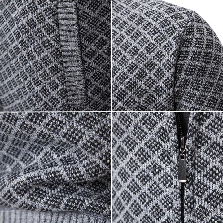 Close-up van het elegante herenvest, toont zachte textuur en slimfit design. Comfortabele herfst- of wintermode.