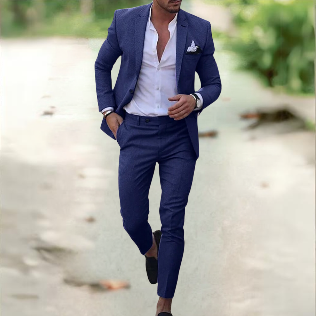 Elegant Jason slimfit herenpak, perfect voor formele zakelijke gelegenheden. Modern kostuum met comfort.
