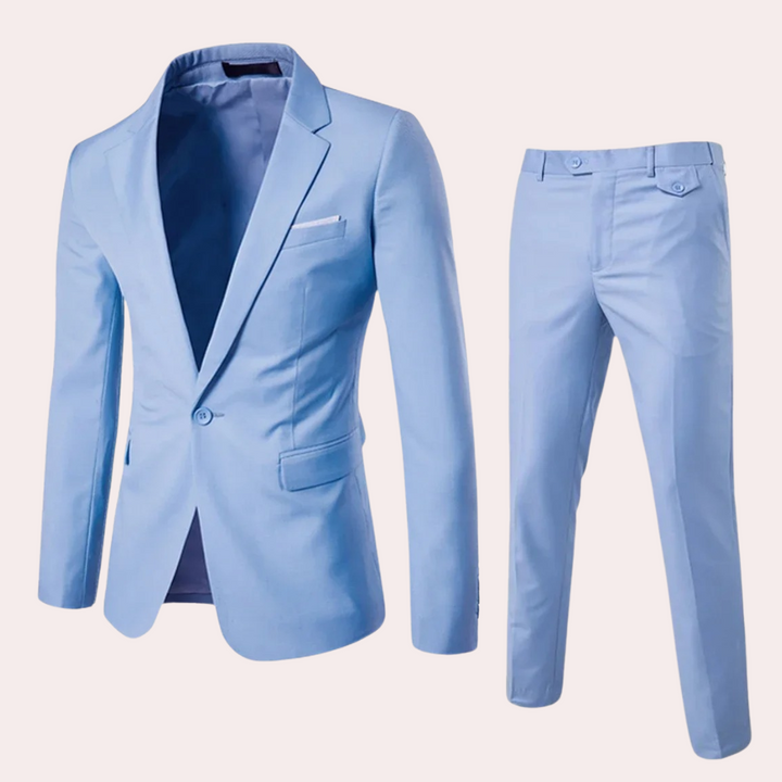 "Elegant rood heren zomerpak met blazer en pantalon, perfect voor formele en semi-formele gelegenheden."