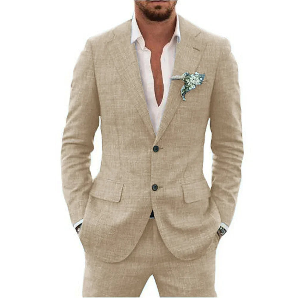 Elegant slim-fit linnen herenpak. Ideaal voor formele gelegenheden, zomerfeesten of een stijlvolle bruiloft.