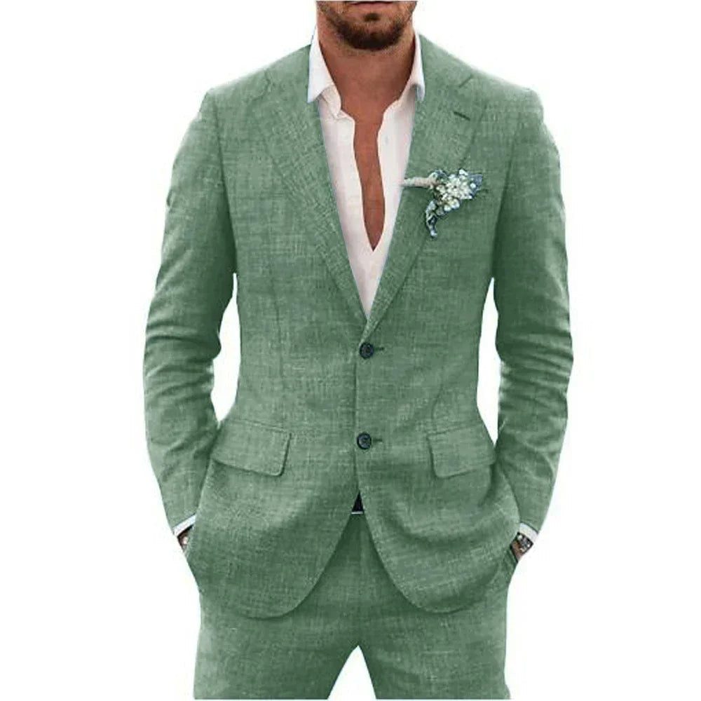 Lichtblauw slim-fit linnen herenpak. Perfect zomerpak voor bruiloften, gala's of een chique strandfeest.