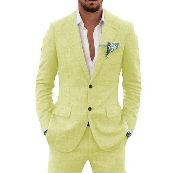 Formeel linnen herenpak in slim-fit. Geschikt als stijlvol bruiloftspak, gala outfit of elegant zomerpak voor mannen.