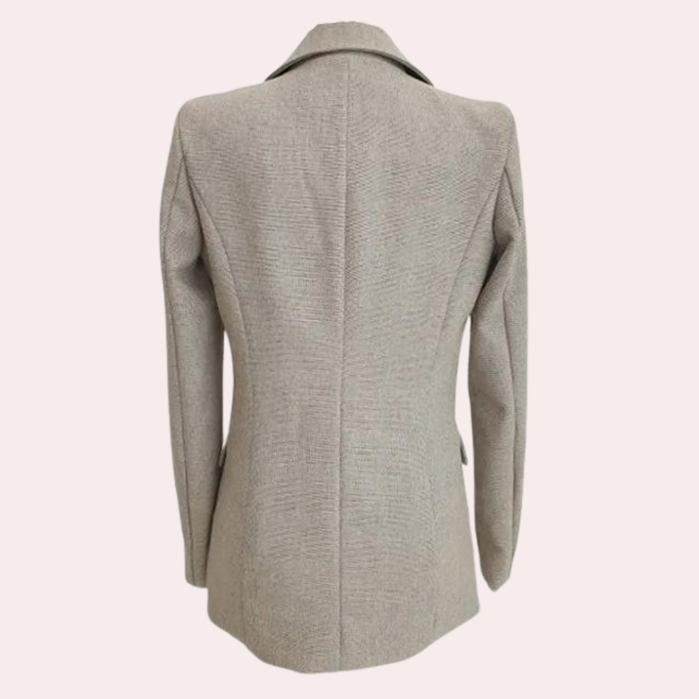 Elegante 3-delige dames zomerset in khaki: pantalon, gilet en blazer. Stijlvol en veelzijdig voor elke gelegenheid.