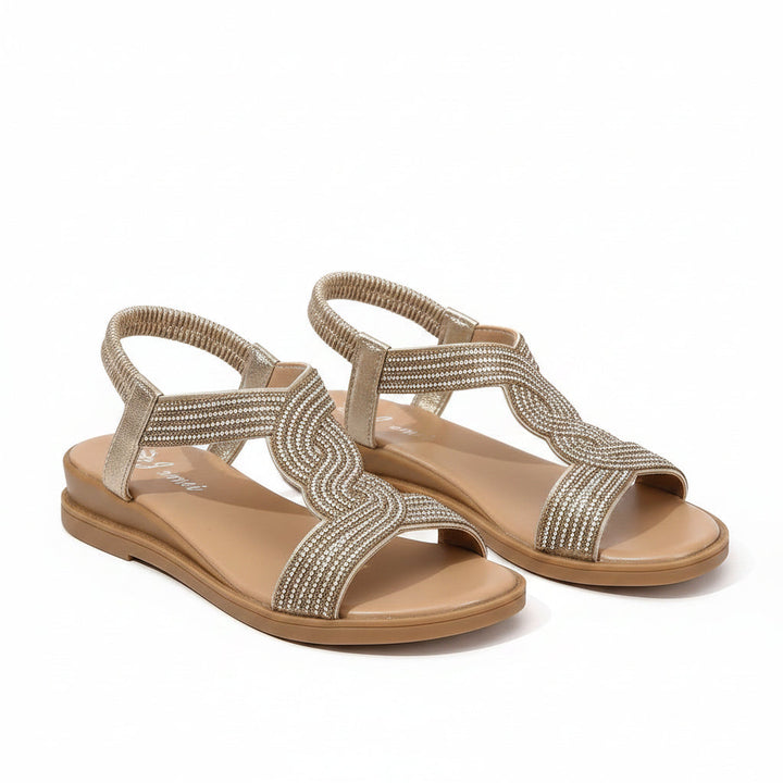 Elegante Annette dames orthopedische sandalen in Ibiza stijl. Comfortabele zwarte zomersandalen met voetondersteuning.