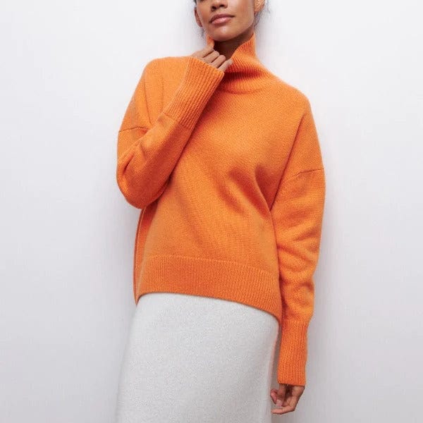Modieuze dames sweater met warme coltrui, ideaal voor een casual of elegante winterlook.