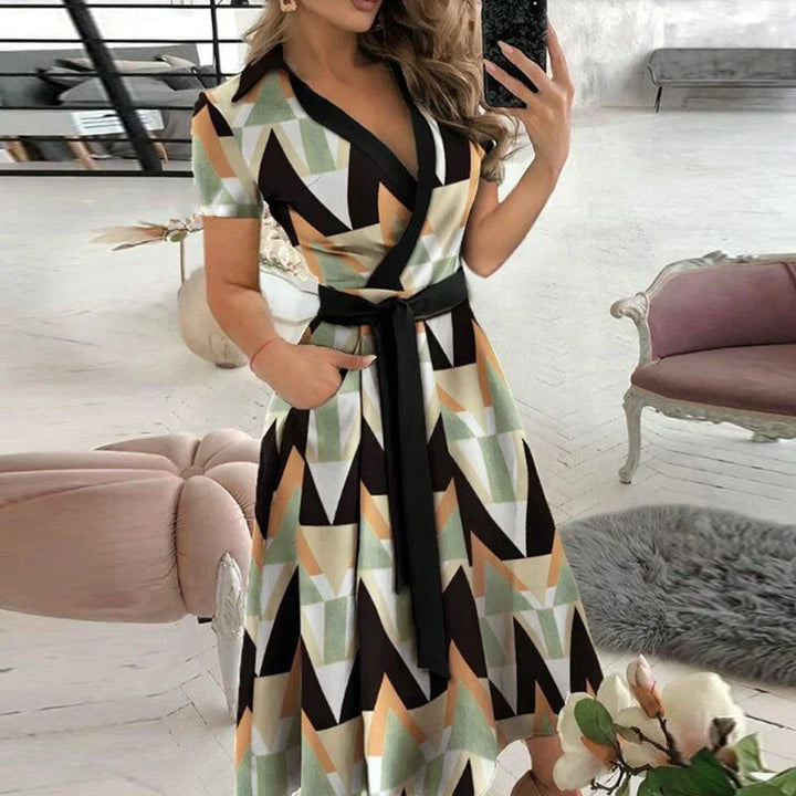 Dames elegante A-lijn stropdas midi jurk met praktische zakken, veelzijdig voor zomer en lente.
