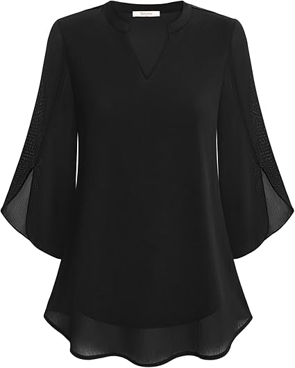 Stijlvolle dames blouse met losse pasvorm, V-hals en transparante mouwen, veelzijdig voor elke outfit.