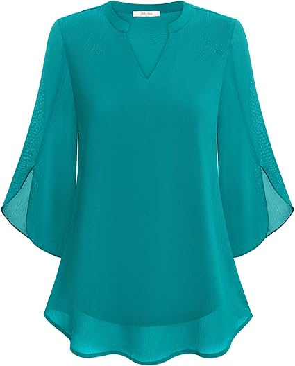 Modieuze dames blouse met V-hals en transparante mouwen, ideaal voor lente, zomer en herfst.